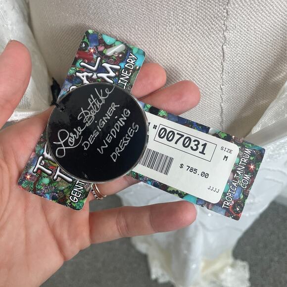 Lorre Bethke Wedding Dress Women M White High Neck Beaded Beach Side Slit - Picture 12 of 16